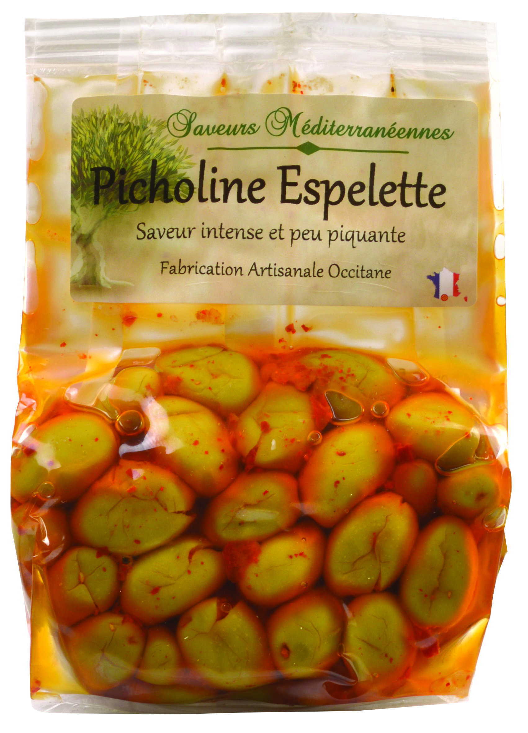 OLIVES PICHOLINE VERTES AU PIMENT D'ESPELETTE