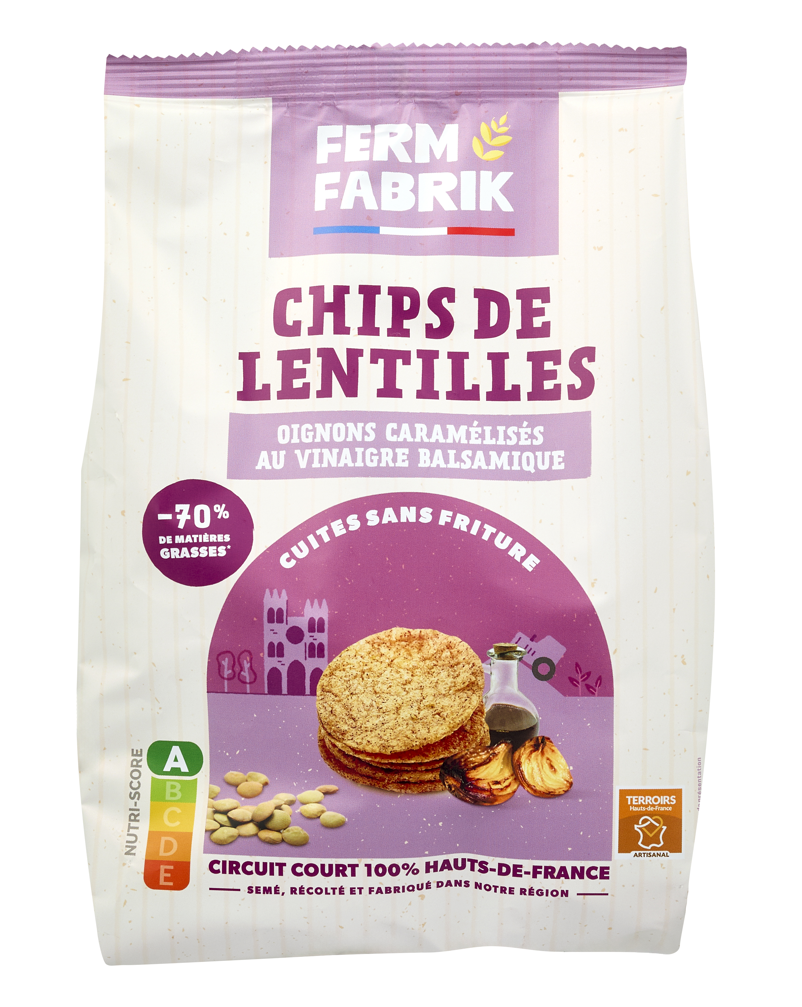 CHIPS DE LENTILLES OIGNONS CARAMELISES AU VINAIGRE BALSAMIQUE